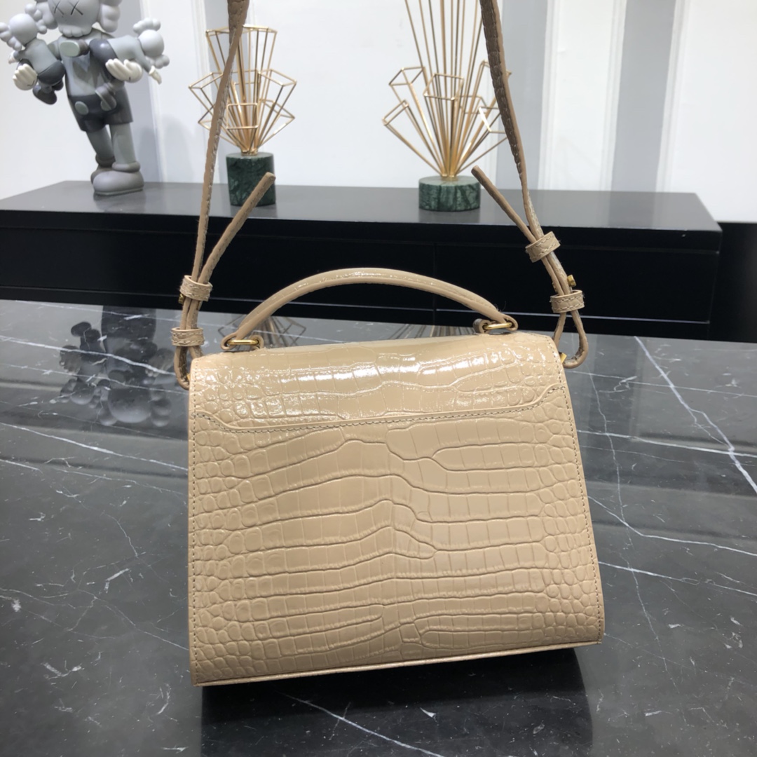 Saint Laurent Cassandera Mini Crocodile Embossed Bright Calfskin Handbag Shoulder Bag Apricot 623930